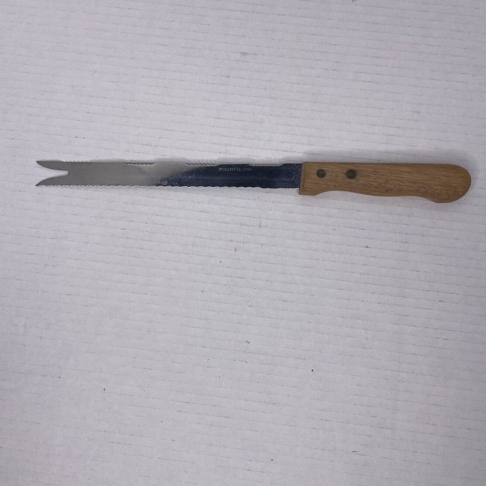 Vintage Stainless Steel Japan Bread Knife‎ 13" L Serrated 8" Blade Wood Handle